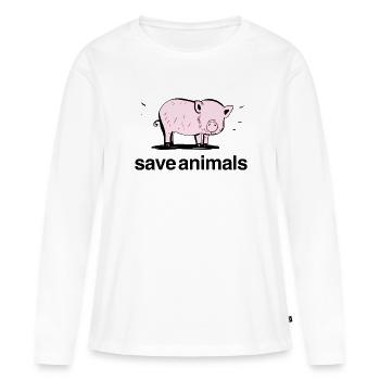 cochon rose bébé animal sauver les animaux - T-shirt manches longues Premium bio Femme - blanc - Devant - Julia (174cm)