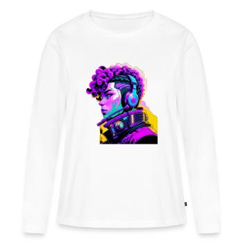 Musik Cyborg Headset - Frauen Premium Bio Langarmshirt - Weiß - Vorne - Julia (174cm)