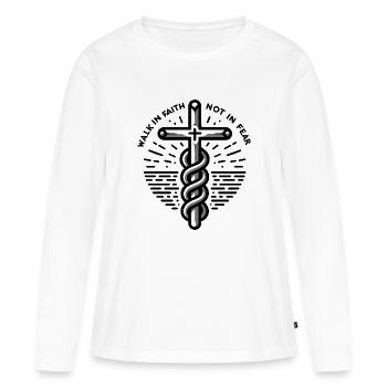 Marchez dans la foi, pas dans la peur - T-shirt manches longues Premium bio Femme - blanc - Devant - Julia (174cm)