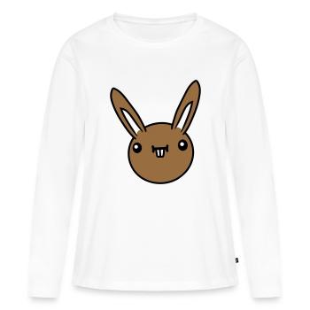 Lapin Drôle Visage Grimace Idiot Drôle Sourire - T-shirt manches longues Premium bio Femme - blanc - Devant - Julia (174cm)
