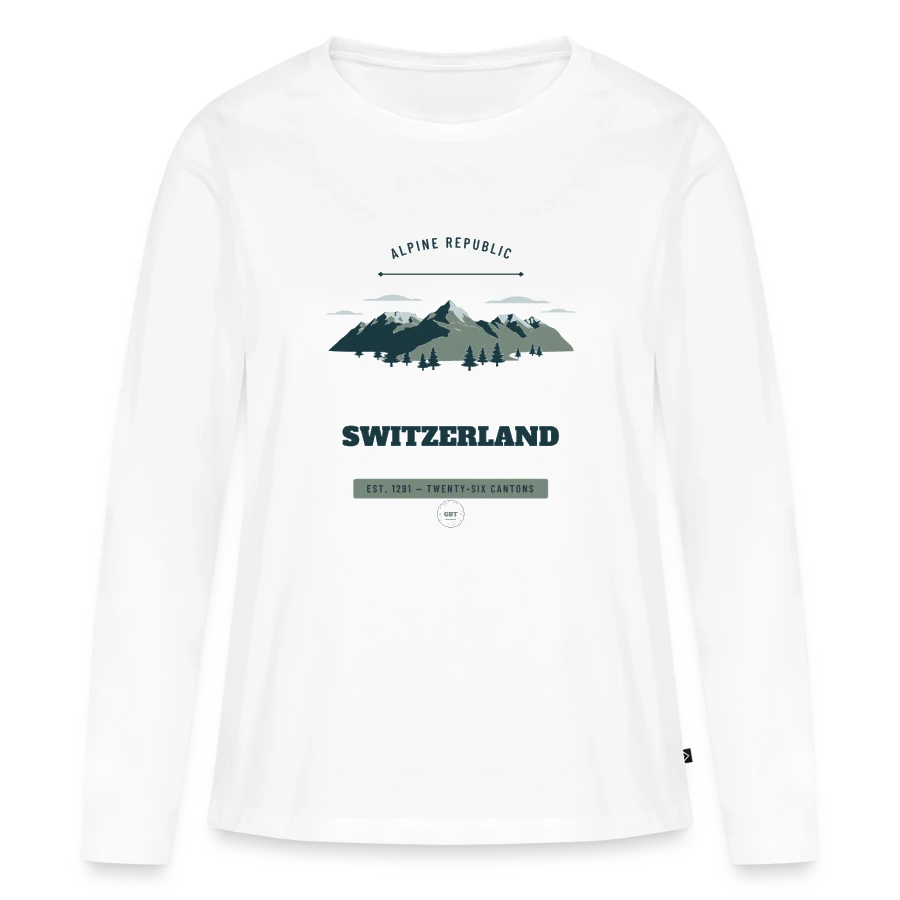 Switzerland badge on a women's premium organic long sleeve shirt, white