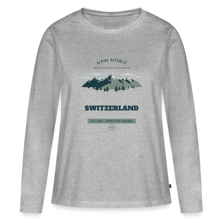 Switzerland badge on a women's premium organic long sleeve shirt, heather grey