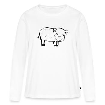 Symbole cochon animal bébé contraste - T-shirt manches longues Premium bio Femme - blanc - Devant - Julia (174cm)