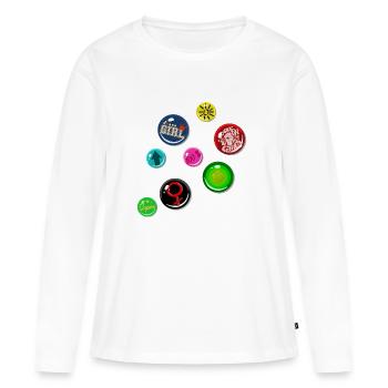 Pin Fake Buttons Fille Fille Puissance - T-shirt manches longues Premium bio Femme - blanc - Devant - Julia (174cm)