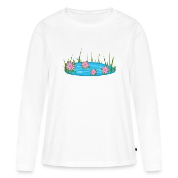 Étang Puddle Nature Fleurs Eau - T-shirt manches longues Premium bio Femme - blanc - Devant - Julia (174cm)