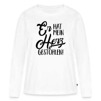 Er hat mein herz gestohlen - Valentinstag Partner - Frauen Premium Bio Langarmshirt - Weiß - Vorne - Julia (174cm)