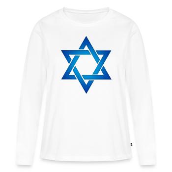 Israël étoile étoile de David hexagramme judaïsme symbole - T-shirt manches longues Premium bio Femme - blanc - Devant - Julia (174cm)