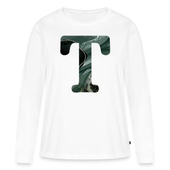 Lettre t marbré vert - T-shirt manches longues Premium bio Femme - blanc - Devant - Julia (174cm)