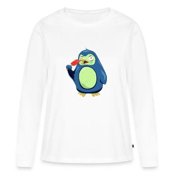 Frozen Pinguin isst Eis - Frauen Premium Bio Langarmshirt - Weiß - Vorne - Julia (174cm)