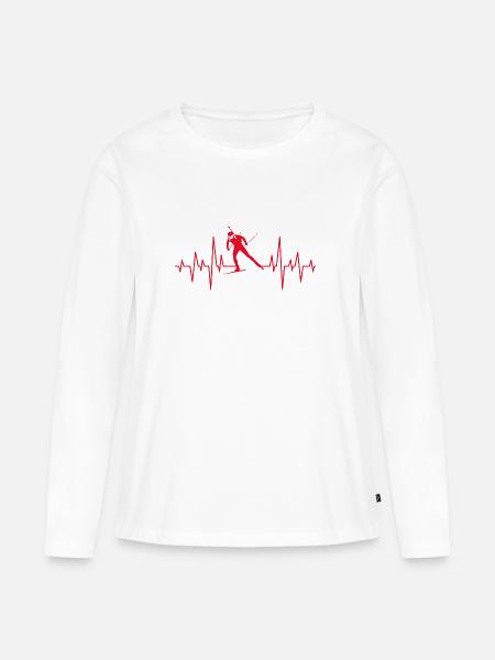 Biathlon Wintersport Herzschlag EKG Pulsschlag - Frauen Premium Bio Langarmshirt - Weiß