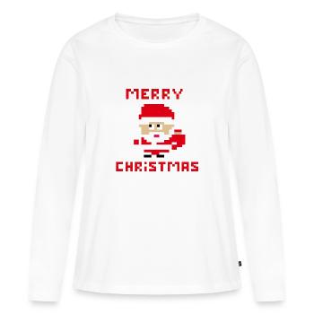 Santa 'Joyeux Noël' 8 bits - T-shirt manches longues Premium bio Femme - blanc - Devant - Julia (174cm)