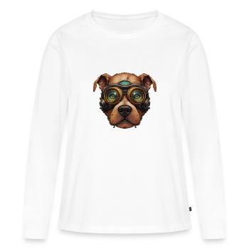 Steampunk Pitbull Dog in Clockwork Glassess - Women's Premium Organic Long Sleeve Shirt - white - Front - Julia (174cm)