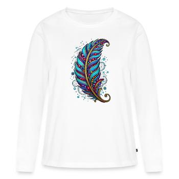 Plume avec décorations - T-shirt manches longues Premium bio Femme - blanc - Devant - Julia (174cm)