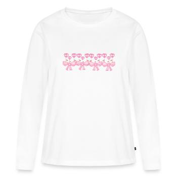ligne de ruban rose fleurs plante - T-shirt manches longues Premium bio Femme - blanc - Devant - Julia (174cm)