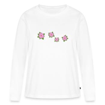 Quatre fleurs roses - T-shirt manches longues Premium bio Femme - blanc - Devant - Julia (174cm)
