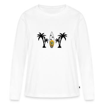 Planche de surf orange avec palmiers - T-shirt manches longues Premium bio Femme - blanc - Devant - Julia (174cm)