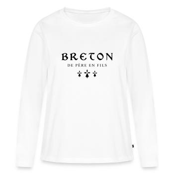Breton de père en fils - T-shirt manches longues Premium bio Femme - blanc - Devant - Julia (174cm)