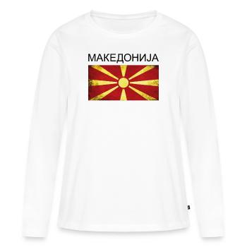 Macédoine Drapeau de la Macédoine Cadeau Makedonija - T-shirt manches longues Premium bio Femme - blanc - Devant - Julia (174cm)