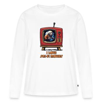 J’adore les films de science-fiction et les paresseux - T-shirt manches longues Premium bio Femme - blanc - Devant - Julia (174cm)