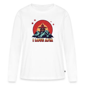 J’aime l’Asie : Soleil et Temple - T-shirt manches longues Premium bio Femme - blanc - Devant - Julia (174cm)