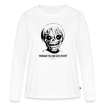Haha, t’es si drôle : Un crâne sarcastique - T-shirt manches longues Premium bio Femme - blanc - Devant - Julia (174cm)