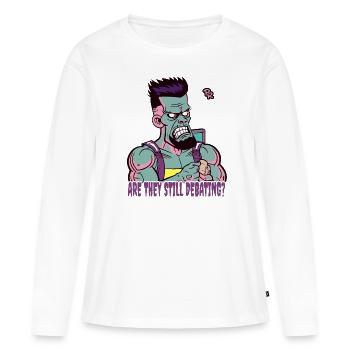 Citoyen lambda : Y a-t-il encore un débat ? - T-shirt manches longues Premium bio Femme - blanc - Devant - Julia (174cm)