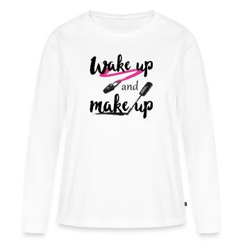 Réveil et maquillage femme idée cadeau - T-shirt manches longues Premium bio Femme - blanc - Devant - Julia (174cm)