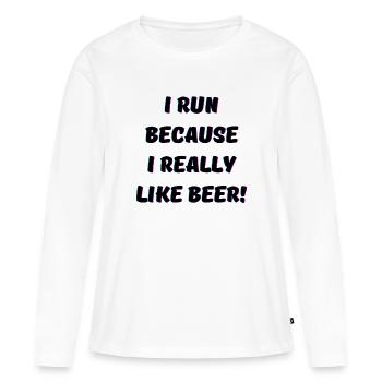 Je cours parce que j’aime beaucoup Beer Passion - T-shirt manches longues Premium bio Femme - blanc - Devant - Julia (174cm)
