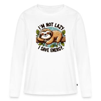 Je ne suis pas paresseux – j’économise de l’énergie - T-shirt manches longues Premium bio Femme - blanc - Devant - Julia (174cm)