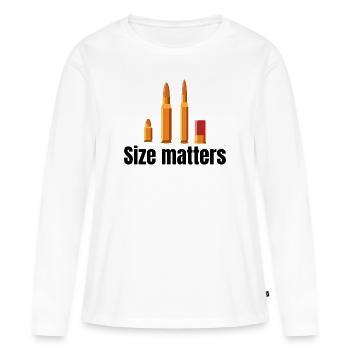 Preuve que la taille compte | Blague sur les armes à feu - T-shirt manches longues Premium bio Femme - blanc - Devant - Julia (174cm)