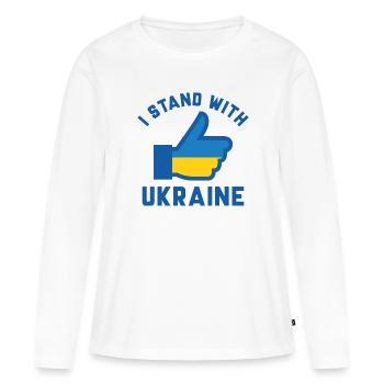 Je suis aux côtés de l’Ukraine - T-shirt manches longues Premium bio Femme - blanc - Devant - Julia (174cm)
