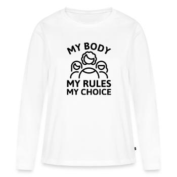 Mon corps Mes règles Mon choix - T-shirt manches longues Premium bio Femme - blanc - Devant - Julia (174cm)
