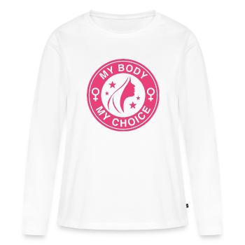 Mon corps mon choix - T-shirt manches longues Premium bio Femme - blanc - Devant - Julia (174cm)