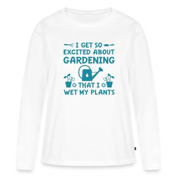 Je mouille mes plantes - T-shirt manches longues Premium bio Femme - blanc - Devant - Julia (174cm)