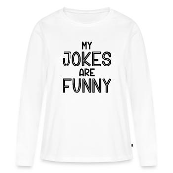 Mes blagues sont drôles - T-shirt manches longues Premium bio Femme - blanc - Devant - Julia (174cm)