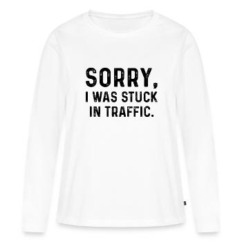Désolé, j’étais coincé dans la circulation - T-shirt manches longues Premium bio Femme - blanc - Devant - Julia (174cm)