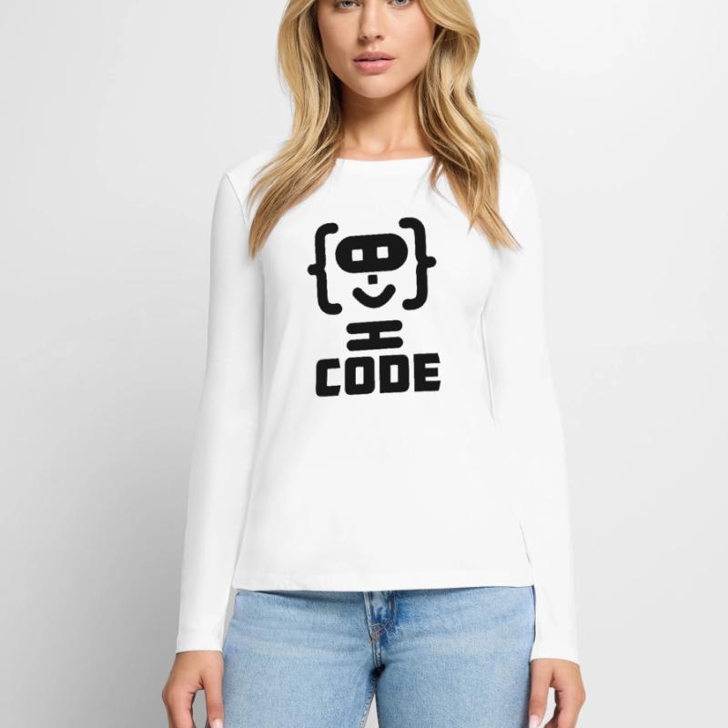 Logo de code de programmeur hacker avec texte CODE T-shirt manches longues Premium bio Femme