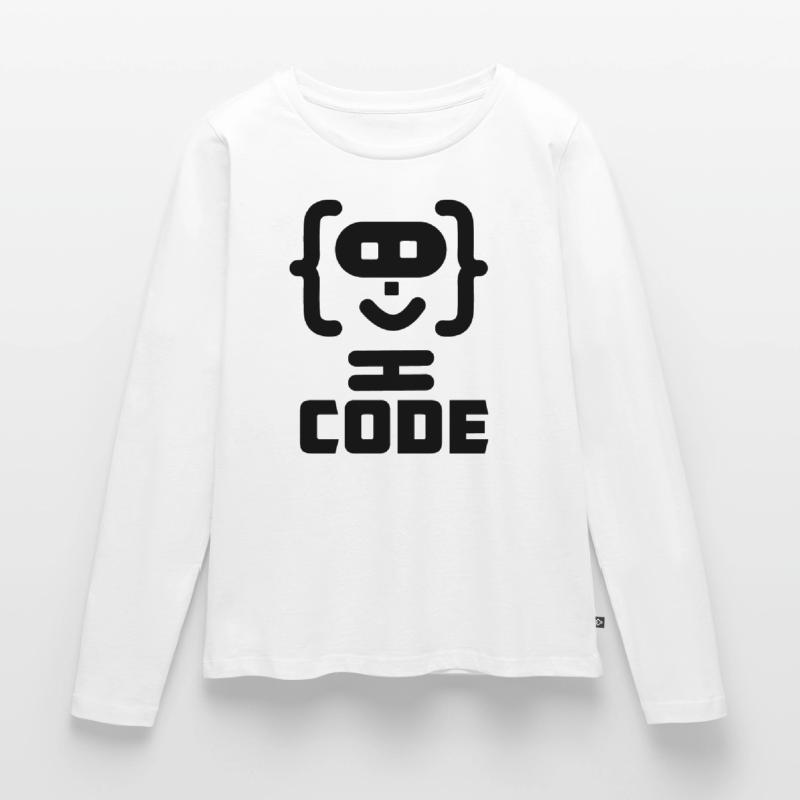 Logo de code de programmeur hacker avec texte CODE T-shirt manches longues Premium bio Femme