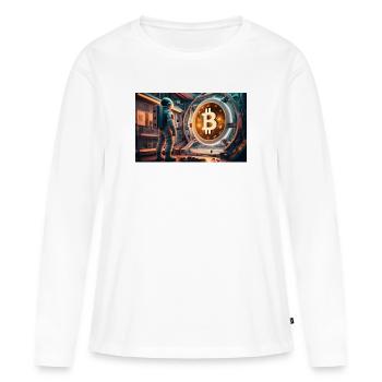 Bitcoin monnaie astronaute - T-shirt manches longues Premium bio Femme - blanc - Devant - Julia (174cm)