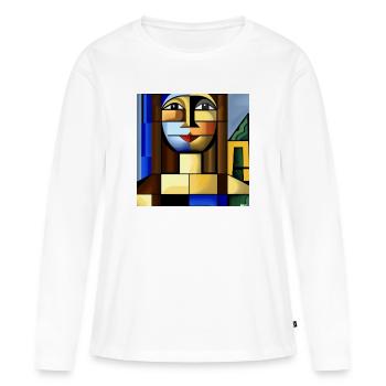 Mona Cube - T-shirt manches longues Premium bio Femme - blanc - Devant - Julia (174cm)