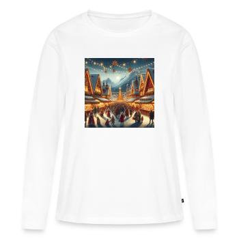 Un marché de Noël chaleureux - T-shirt manches longues Premium bio Femme - blanc - Devant - Julia (174cm)