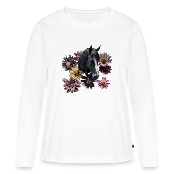 Pferdekopf Flower - Frauen Premium Bio Langarmshirt - Weiß - Vorne - Julia (174cm)