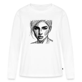 Portrait au trait expressif - T-shirt manches longues Premium bio Femme - blanc - Devant - Julia (174cm)