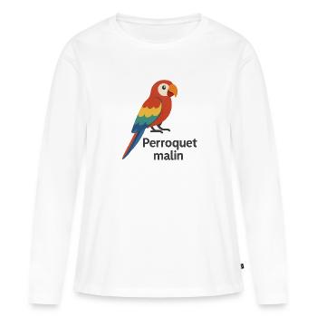 Perroquet coloré "Perroquet malin" - T-shirt manches longues Premium bio Femme - blanc - Devant - Julia (174cm)