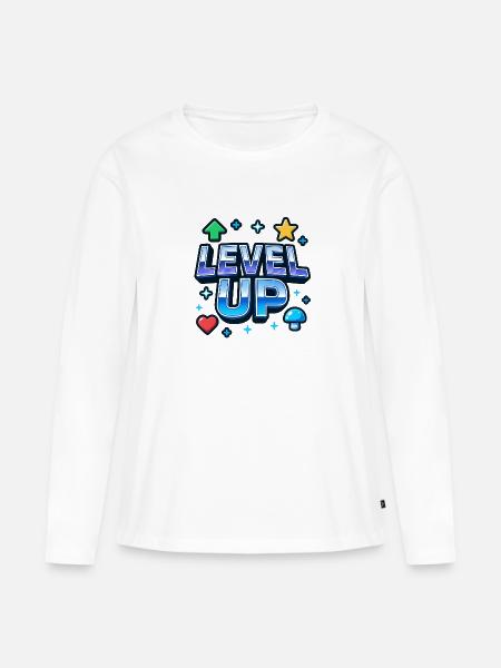 Level Up Gaming Motivations - Frauen Premium Bio Langarmshirt - Weiß