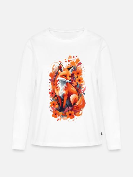 Fuchs Blumen Fuchsliebhaber Geschenk Waldtier - Frauen Premium Bio Langarmshirt - Weiß