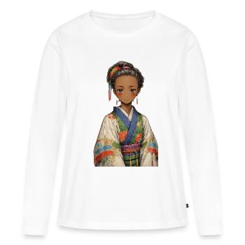 Ethnic girl in colorful kimono - Women's Premium Organic Long Sleeve Shirt - white - Front - Julia (174cm)