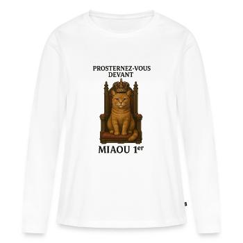 Chat Royal sur son Trône - T-shirt manches longues Premium bio Femme - blanc - Devant - Julia (174cm)