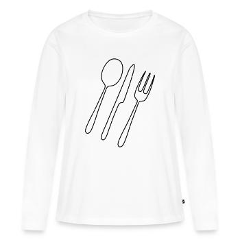 Couverts Fourchette Cuillère - T-shirt manches longues Premium bio Femme - blanc - Devant - Julia (174cm)