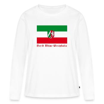 NRW Flagge mit Wappen - Frauen Premium Bio Langarmshirt - Weiß - Vorne - Julia (174cm)
